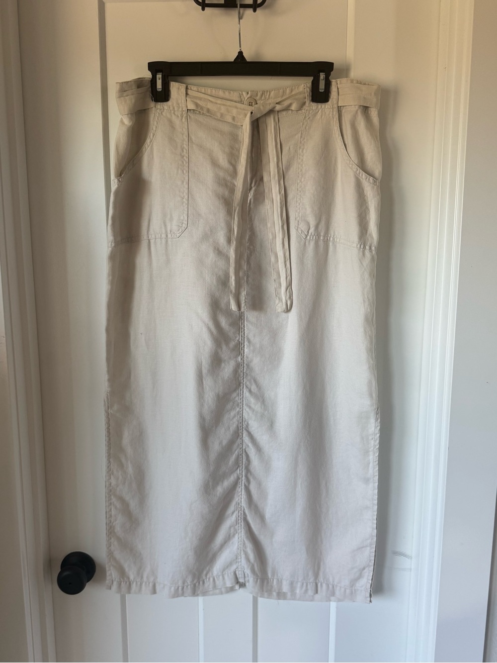 Old Navy 100% Linen Belted Maxi Skirt Cream Ivory Utility Pockets 12